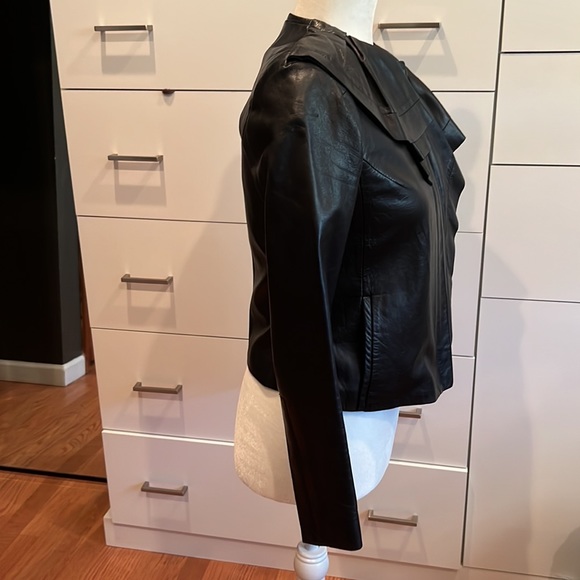 Diane Von Furstenberg leather jacket with ruffle detail - Picture 3 of 7